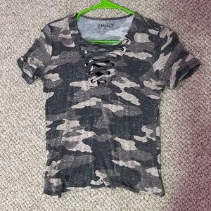 Camo laced neck top